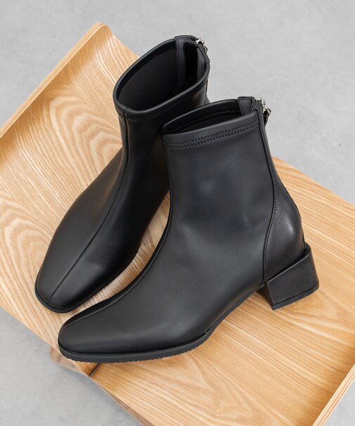 【PARADIS COULEUR】スクエアトウバックジップストレッチブーツ