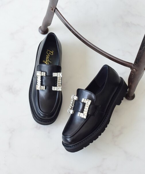 《撥水仕様》【BRIDGET BIRKIN】スクエアビジューローファー