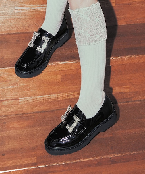 《撥水仕様》【BRIDGET BIRKIN】スクエアビジューローファー