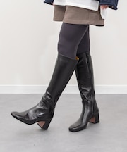 【mara bini】スクエアトウカバードヒールロングブーツ