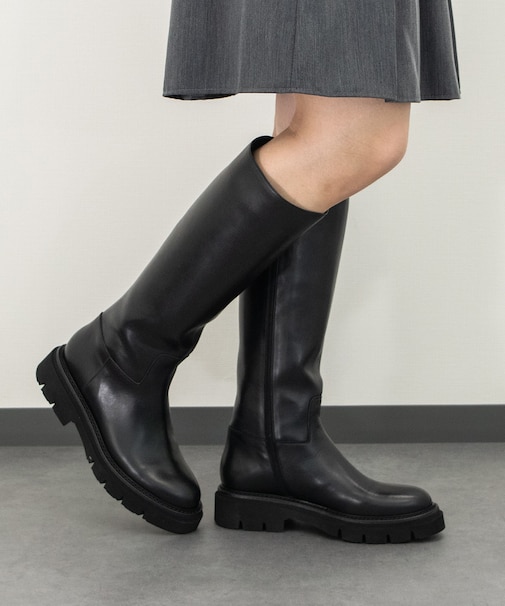 【LUCA GROSSI】ラウンドトウタンクソールロングブーツ