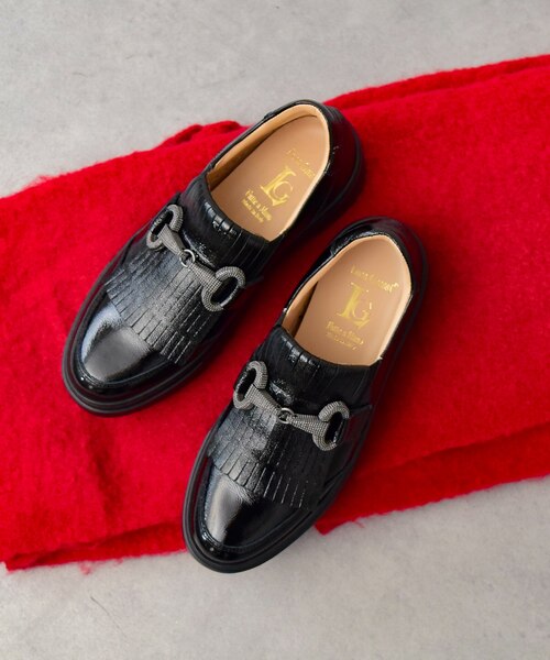 【極美品】【ルーカグロッシ】ラウンドトウキルトモカシューズ ブラック 24cm 極美品】【ルーカグロッシ】ラウンドトウキルトモカシューズ