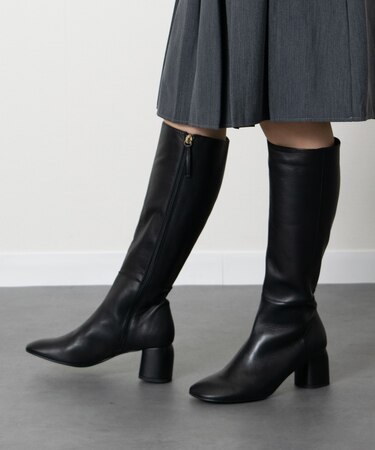 【ANGEL ALARCON】オブリークトウミドルヒールロングブーツ