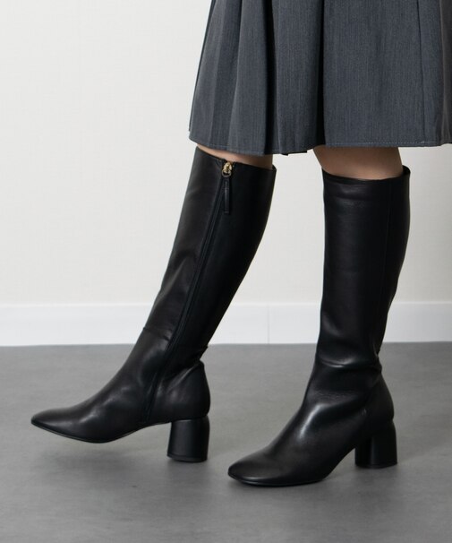【ANGEL ALARCON】オブリークトウミドルヒールロングブーツ