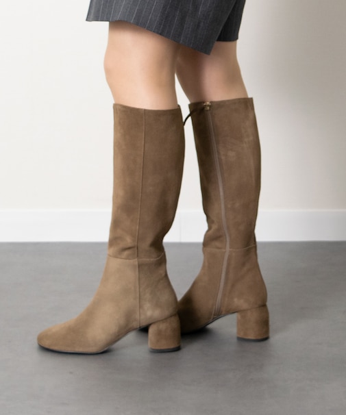 【ANGEL ALARCON】オブリークトウミドルヒールロングブーツ