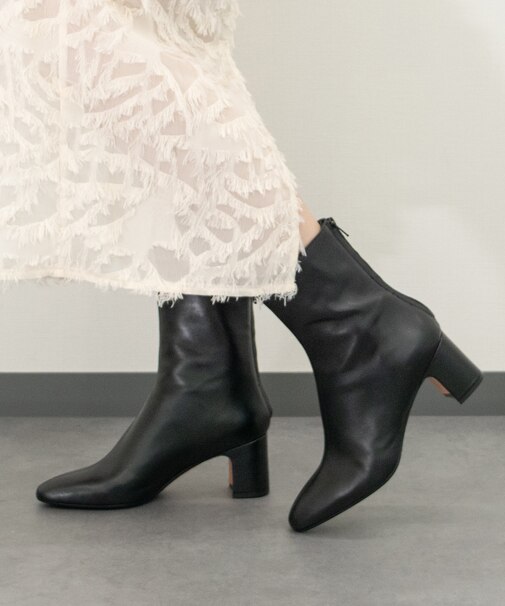 【FABIO RUSCONI】バックジップスムースレザーショートブーツ