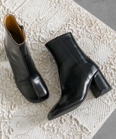 【FABIO RUSCONI】スクエアトウミドルヒールレザーブーツ