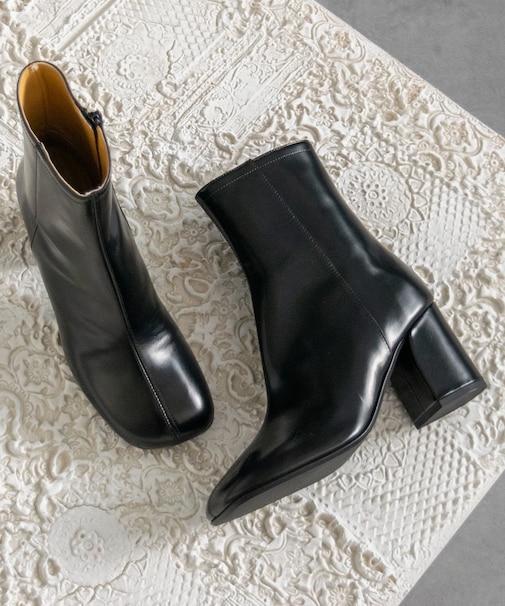 【FABIO RUSCONI】スクエアトウミドルヒールレザーブーツ