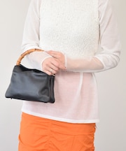 【LORISTELLA】バンブーハンドルソフトレザーハンドバッグ