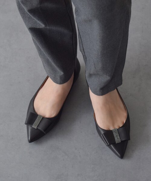 PARADIS COULEUR】ポインテッドトウリボンフラットパンプス