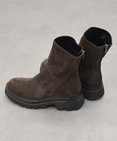 【QUSHELI】トラックソールバックジップブーツ