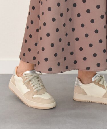 【QUSHELI】異素材コンビレースアップスニーカー