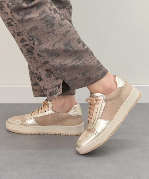 【QUSHELI】異素材コンビレースアップスニーカー
