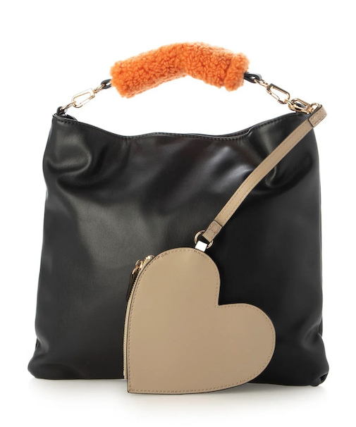 【COOCO】ハートポーチ付ボアハンドルフェイクレザー2WAYバッグ