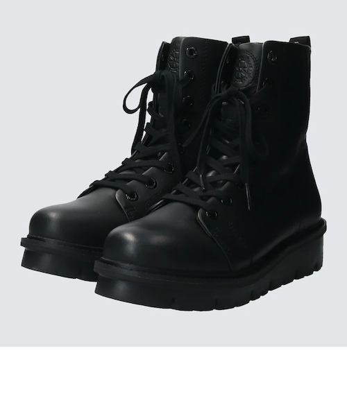 bussola】撥水レザーレースアップ厚底ショートブーツ｜ブリジット