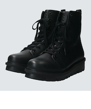 【bussola】撥水レザーレースアップ厚底ショートブーツ