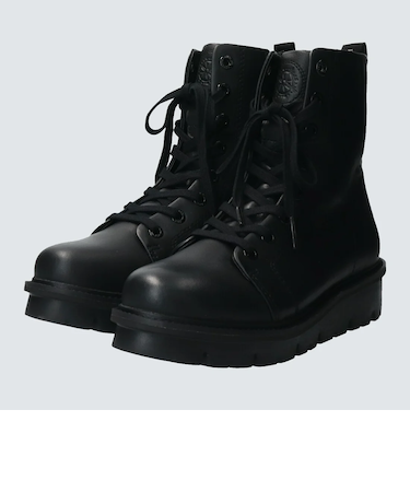 【bussola】撥水レザーレースアップ厚底ショートブーツ