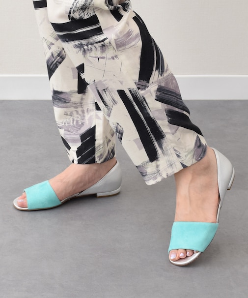 【INTER-CHAUSSURES】異素材コンビオープントウパンプス