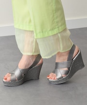 【ITALIAN SHOEMAKERS】エラスティックハイウエッジサンダル