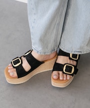 【Oh my Sandals】ダブルバックル厚底ウエッジサンダル