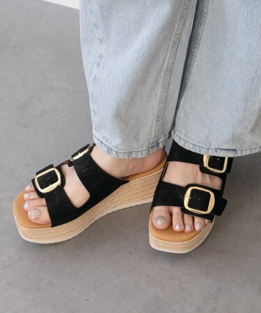 【Oh my Sandals】ダブルバックル厚底ウエッジサンダル