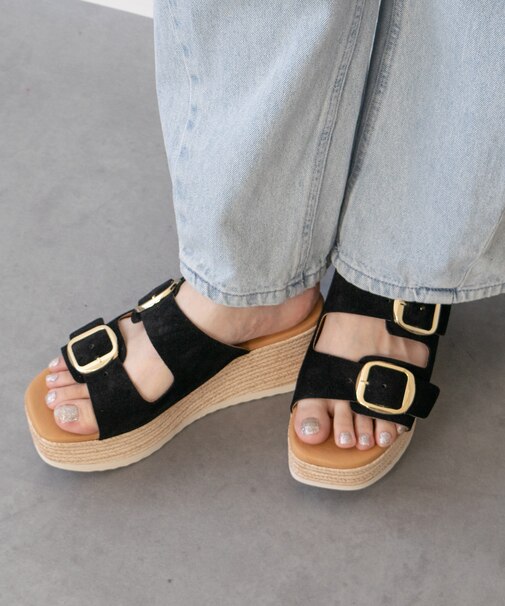 【Oh my Sandals】ダブルバックル厚底ウエッジサンダル