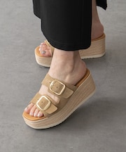 【Oh my Sandals】ダブルバックル厚底ウエッジサンダル