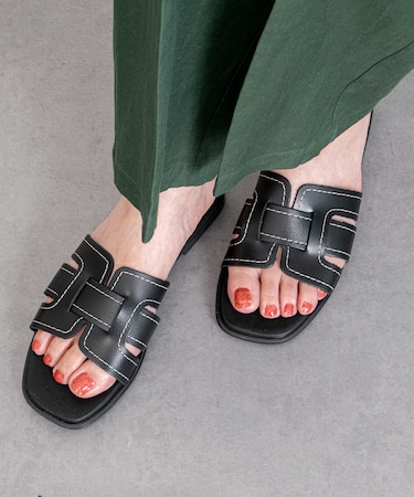【Oh my Sandals】ステッチフラットミュールサンダル