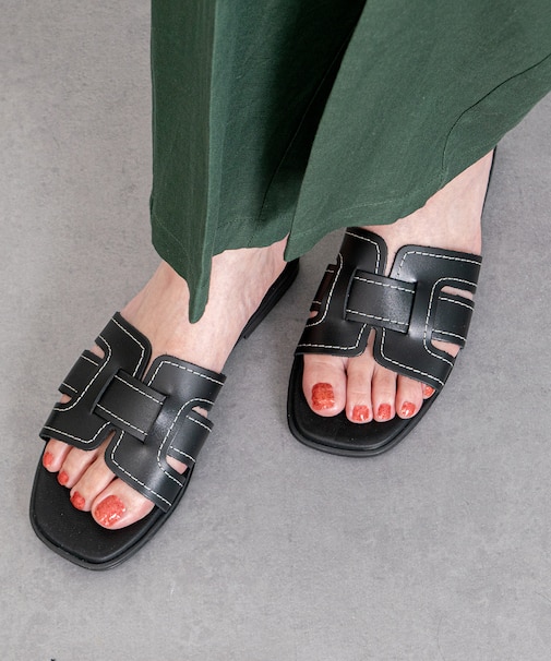 【Oh my Sandals】ステッチフラットミュールサンダル