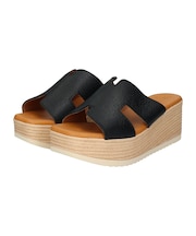 【Oh my Sandals】厚底ウエッジレザーサンダル
