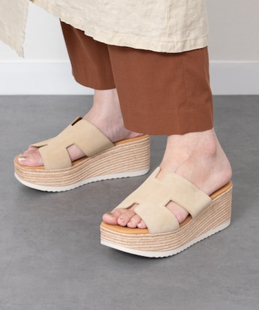 【Oh my Sandals】厚底ウエッジレザーサンダル