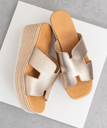 【Oh my Sandals】厚底ウエッジレザーサンダル