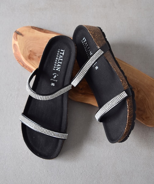 【ITALIAN SHOEMAKERS】ダブルラインストーンクッションインソールサンダル