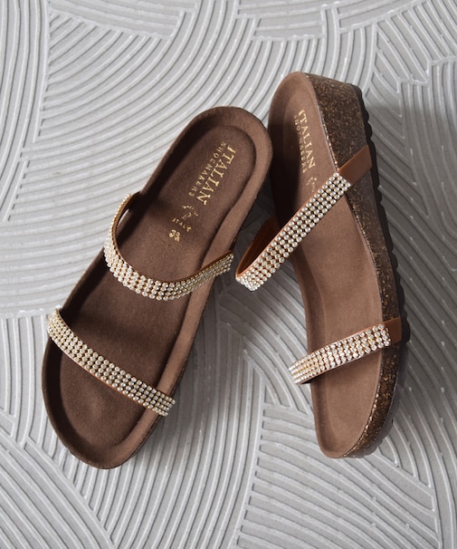 【ITALIAN SHOEMAKERS】ダブルラインストーンクッションインソールサンダル
