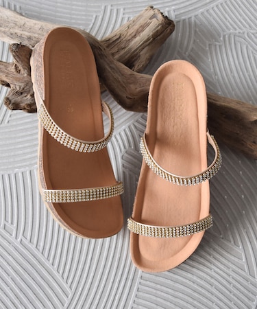 【ITALIAN SHOEMAKERS】ダブルラインストーンクッションインソールサンダル