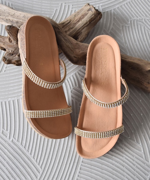 【ITALIAN SHOEMAKERS】ダブルラインストーンクッションインソールサンダル