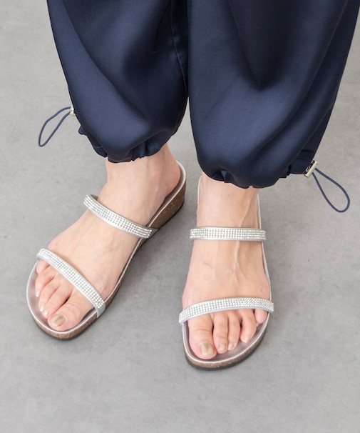 【ITALIAN SHOEMAKERS】ラインストーンダブルストラップサンダル