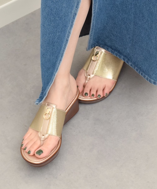 【ITALIAN SHOEMAKERS】メタルモチーフウェッジヒールサンダル