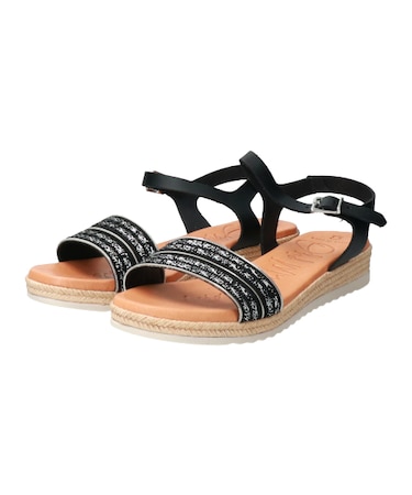 【Oh my Sandals】異素材コンビアンクルストラップサンダル