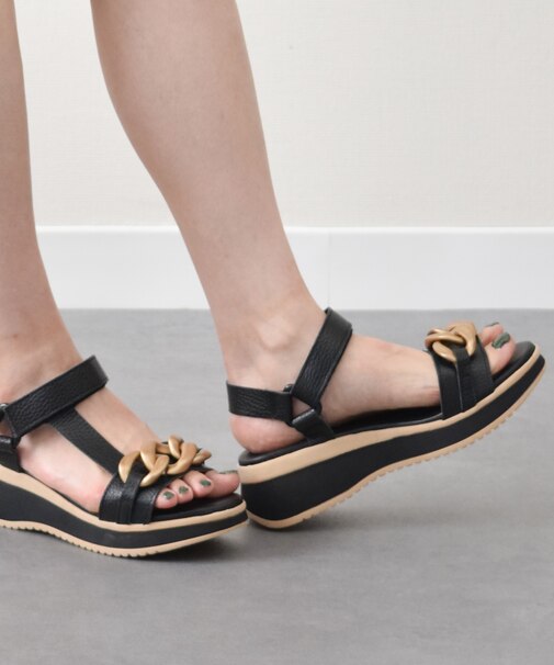 【Oh my Sandals】メタルチェーンベルクロサンダル