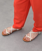 【Oh my Sandals】ラウンドトウストラップフラットサンダル