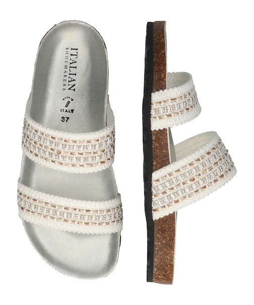 【ITALIAN SHOEMAKERS】ラインストーンダブルベルトフラットサンダル