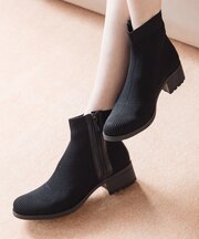 【BUSSOLA】4cmヒールニットショートブーツ