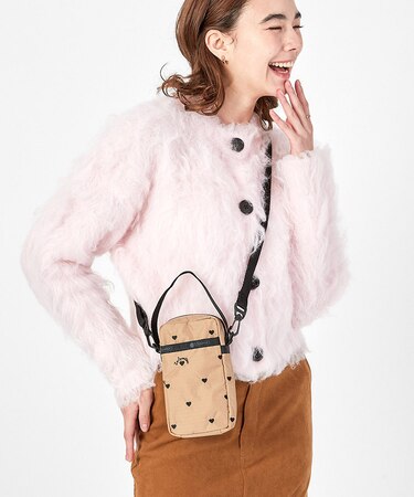 MINI PHONE CROSSBODY モカブラックハートエンブロイダリー