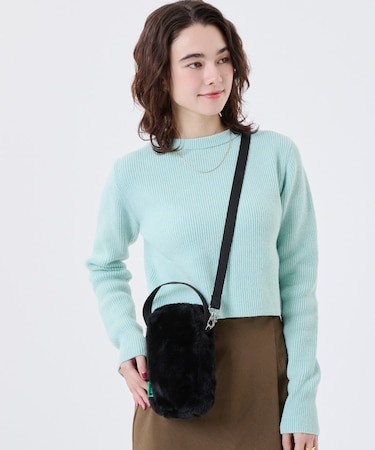FUR MINI PHONE CROSSBODY ブラックフラッフィーファー