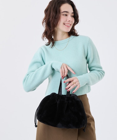 FUR DRAWSTRING TOTE ブラックフラッフィーファー