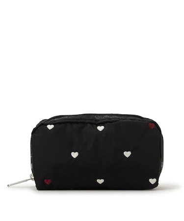 RECTANGULAR COSMETIC レッド/ホワイトハートEMB