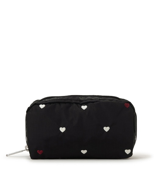 RECTANGULAR COSMETIC レッド/ホワイトハートEMB