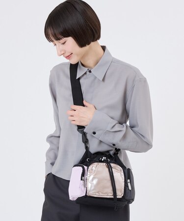 CONV DRAWSTRING CRSSBDY ブラック/ローズゴールドシャイン/ピンク