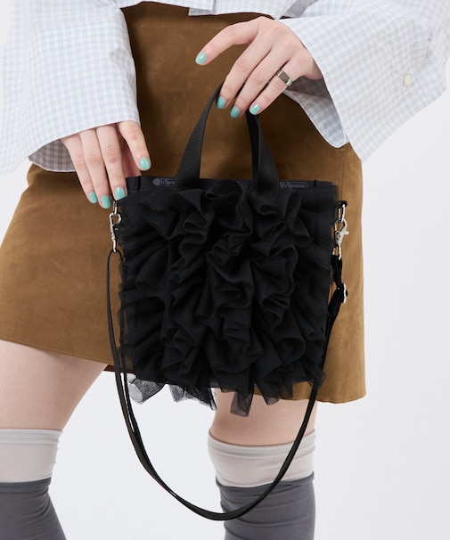 RUFFLE MINI N/S TOTE ブラックレースラッフル